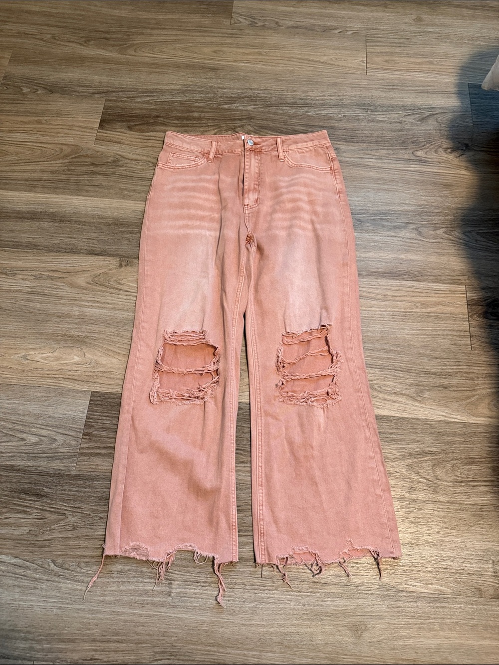 High-Rise Pink Distressed Wide-Leg Jeans